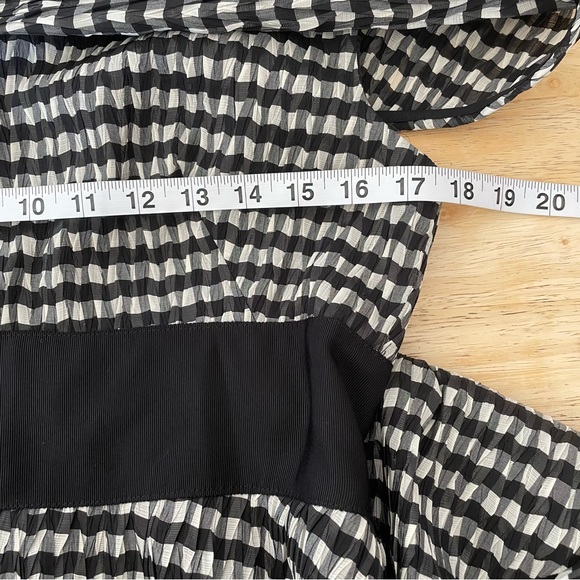 LELA ROSE Dress Size 10 Pleated Gingham Taffeta Open V Neck Black Retro 50s NEW - Picture 11 of 15